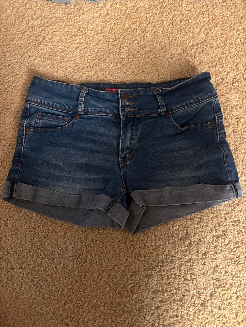 Wax Jean Dark Blue Rolled Hem Denim Shorts - Picture 2 of 4